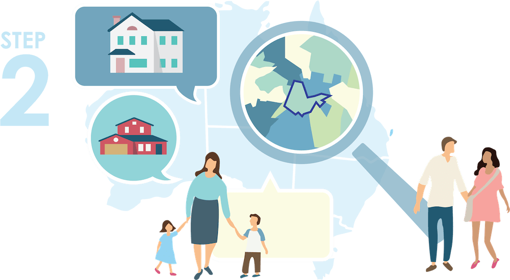 We will find the areas and suburbs that match